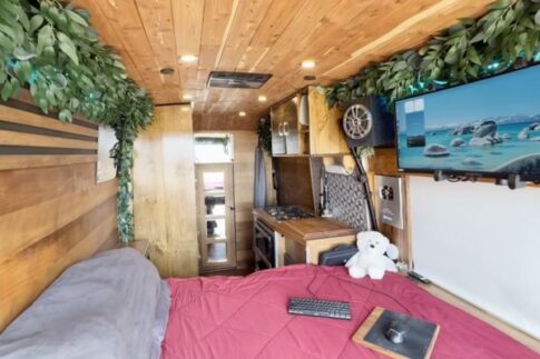 Stealth camper van in bed mode