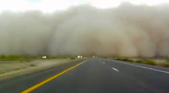 Dust storm on highway