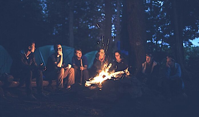 Sitting around a campfire