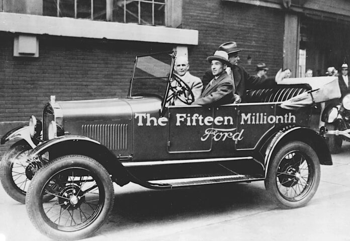 Ford Fifteen Millionth car with Henry Ford riding in right seat