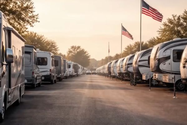main image for post on RV brands that hold their value, depicting rows of RVs